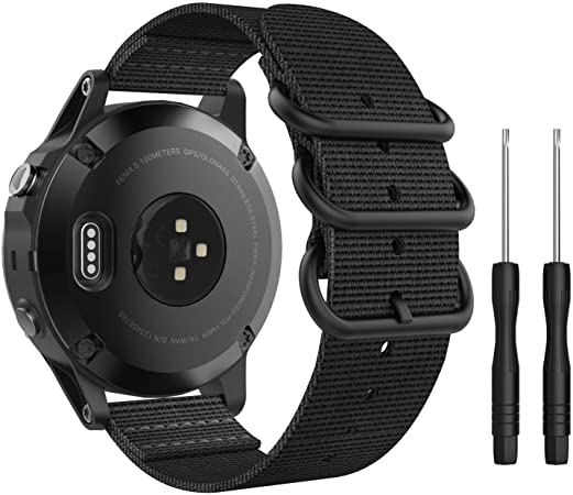 MoKo Band Compatible with Garmin Fenix 6/6 Pro/Fenix 5/5 Plus/Forerunner 935, Fine Woven Nylon Adjustable Replacement Strap with Metal Buckle - Black