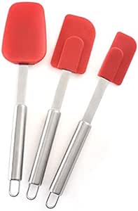 Norpro 3 Piece Silicone/Stainless Steel Kitchen Spatula Set - Red, large