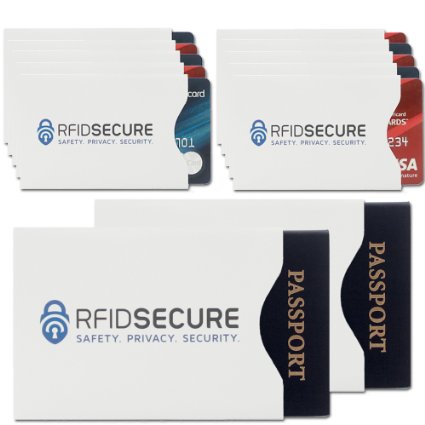 RFID Blocking Sleeves (10 Credit Card & 2 Passport Protectors) Top Identity Theft Protection Travel Case Set. Smart Holders Fit Wallet, Purse & Cell Phones (Men & Women). Shields Radio Frequency ID.
