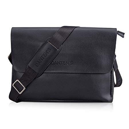 Bienna Men Bags Crossbody Shoulder Bag Black Genuine Leather Business Messenger Bag for Work Travel Office-Horizontal