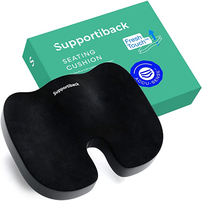 Supportiback Premium Coccyx Cushion with Antibacterial Breathable Cover - Orthopedic Seat Cushion for Office/Car/Home - Sciatica, Tailbone & Back Pain Relief - Doctor Designed/CertiPUR Certified