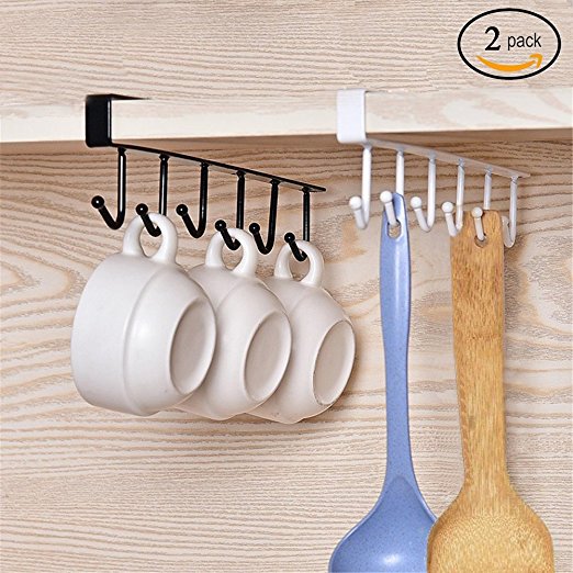 Alliebe 2pcs Mug Cups Wine Glasses Storage Hooks Kitchen Utensil Ties Belts and Scarf Hanging Hook Rack Holder Under Cabinet Closet Without Drilling