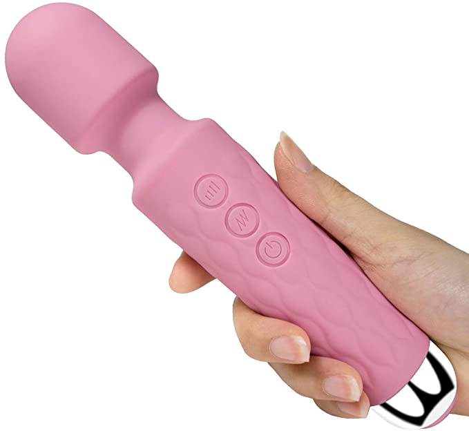 PERIKES Personal Mini Wand Massager with 20 Magic Vibration Wireless USB Rechargeable Handheld Waterproof Mute Shoulder Neck Back Body Massager Deep Stress Relax Gift for Women/Men (Light Pink)