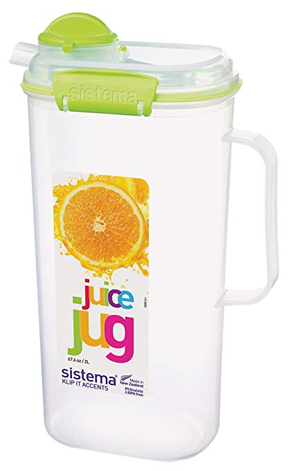 Sistema 1-Piece 2 Litre Polyproplene Juice Jug Clips and Seals, Lime, Aqua, Purple or White