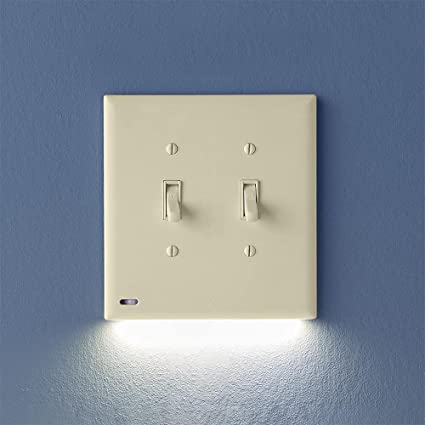 1 Pack, SnapPower SwitchLight [for Double-Gang Light Switches] - Light Switch Wall Plate with Built-in LED Night Lights - Bright/Dim/Off Options - Automatically On/Off Sensor - (Toggle, Light Almond)