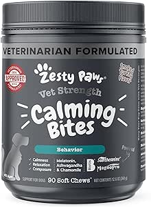 Zesty Paws Calming Chews for Dogs - Composure & Relaxation for Everyday Stress & Separation - for Fireworks, Storms & Travel – VS - Smoked Turkey - 90 Count