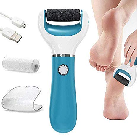 BOMPOW Foot File Callus Remover Electric Hard Skin Remover for Feet Pedicure Foot File Tools with 2 Rollers and Rechargeable Foot Care Tool for Dry Dead and Cracked Feet, Blue (blue)