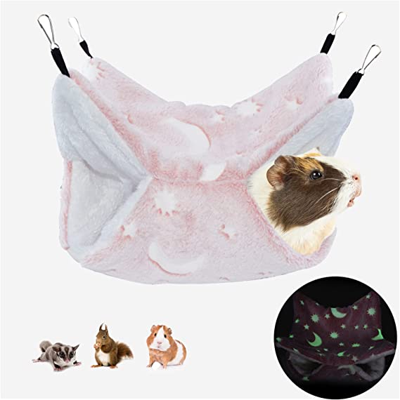 Guinea Pig Hanging Tunnel Hammocks - HOMEYA 2 PCS Luminous Small Animal Pet Hideout Bunkbed Cage Cave Toys for Hamster Squirrel Ferret Hedgehog Chinchilla - Cage Accessories