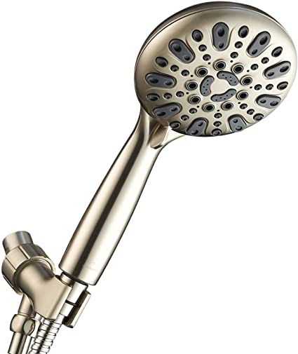 Couradric Handheld Shower Head, 6 Spray Setting High Pressure Shower Head with Brass Swivel Ball Bracket and Extra Long Stainless Steel Hose, Brushed Nickel, 5"