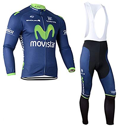 2014 Outdoor Sports Pro Team Men's Long Sleeve Movistar Cycling Jersey and Bib Pants Set