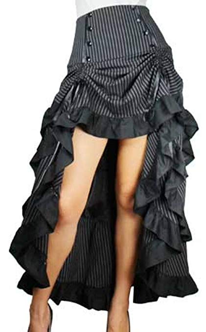 CSDttT (XS-28 Burlesque Blaze - Black w White Pinstripes Gathered Steampunk Gothic Skirt