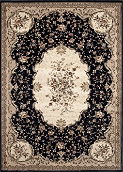 Rugshop Traditional Savonnerie Floral Design Area Rug, 7'10" x 10' 2", Black