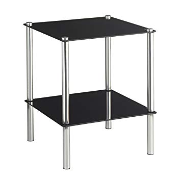 VonHaus End Table, Coffee Table or Side Table for Living Rooms Black Glass Two Tier Modern Stand