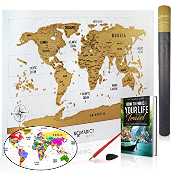 Deluxe Scratch Off World Map - Colorful Travel Poster with US States! Track and Share Your Adventures. Includes FREE Scratcher, Precision Pen and E-Book - Personalized Gift