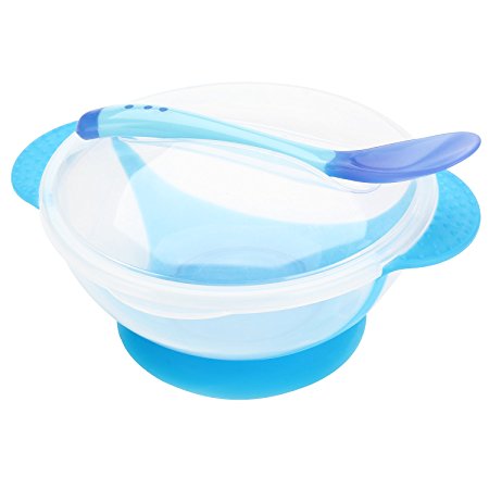 Iwotou Baby Suction Bowl Feeding Set , Perfect For Your Baby Kids (bowl and spoon set, blue)
