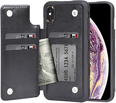 Arae Case for iPhone Xs MAX - Wallet Case with PU Leather Card Pockets Back Flip Cover for iPhone Xs MAX - Black