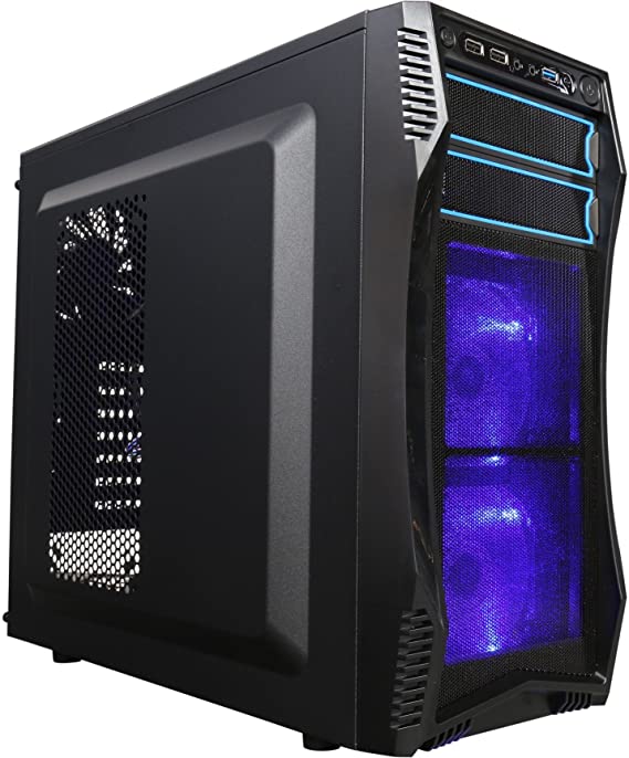 ROSEWILL ATX Mid Tower Gaming Computer Case, Gaming Case with Blue LED for Desktop / PC and 3 Case Fans Pre-Installed, Front I/O Access Ports (CHALLENGER S)