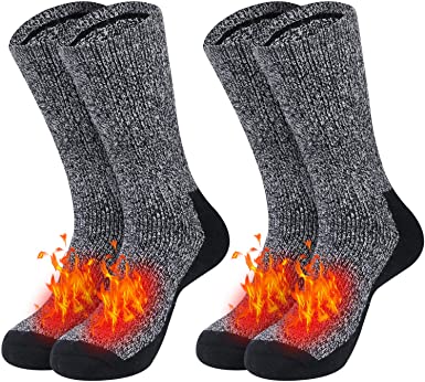 2 Pairs Men's Wool Socks, 80% Merino, Hiking Walking Thermal Athletic Socks for Winter Outdoor Recreation Trekking Climbing