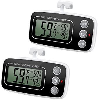 (Upgraded) AMIR Refrigerator Fridge Thermometer, Digital Freezer Thermometer with Hook, Easy to Read LCD Display, Max/Min Function, Perfect for Home, Restaurants, Cafes, Bars, etc. (2 Pack)