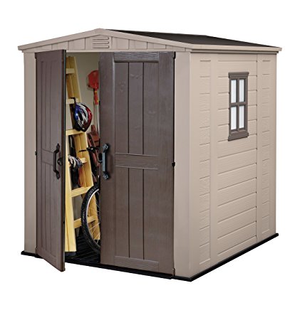 Keter Factor Outdoor Plastic Garden Storage Shed, 6 x 6 feet - Beige