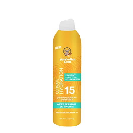 Australian Gold Continuous Spray Sunscreen SPF 15, 6 Ounce | Dries Fast | Broad Spectrum | Water Resistant | Non-Greasy | Oxybenzone Free | Cruelty Free