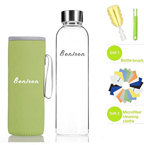 Top Level Quality Environmental Borosilicate Glass Water Bottle with Colorful Nylon Sleeve BPA Free Crystal Clear Trendy Design