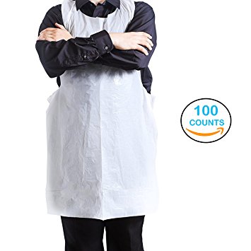 Disposable Aprons - 100 Plastic Aprons for Painting, Cooking or Any Other Messy Activities by Upper Midland