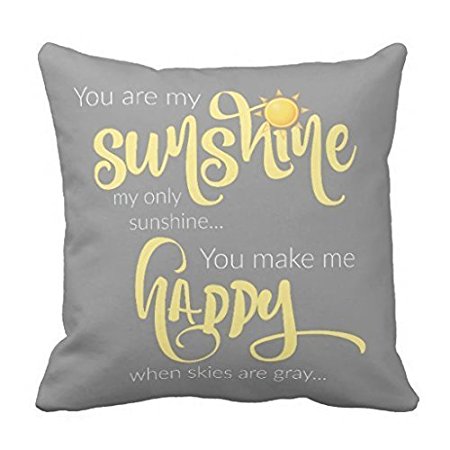 DKISEE You are my sunshine yellow on gray with chevron Decorative Throw Pillow Case Cushion Cover 18" X 18"
