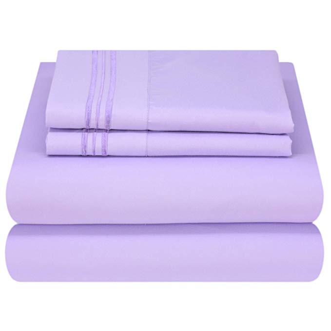 Mezzati Luxury Bed Sheet Set - Soft and Comfortable 1800 Prestige Collection - Brushed Microfiber Bedding (Lilac Lavender, Queen Size)