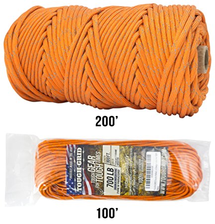 TOUGH-GRID NEW 700lb Double-Reflective Paracord/Parachute Cord - 2 Vibrant Retro-Reflective Strands for the Ultimate High-Visibility Cord - 100% Nylon - Made In USA.