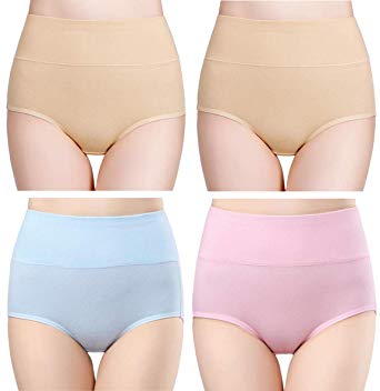 LLMoon Women's Cotton Underwear High Waist Full Coverage Brief Pantys(Multipack)