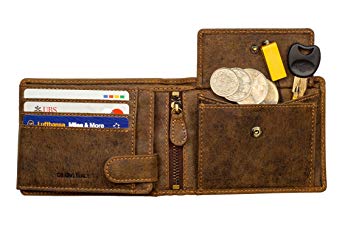 Leather Wallets for Men RFID Bifold 2 ID Windows Coin Pocket Buffalo Brown Mens Wallet