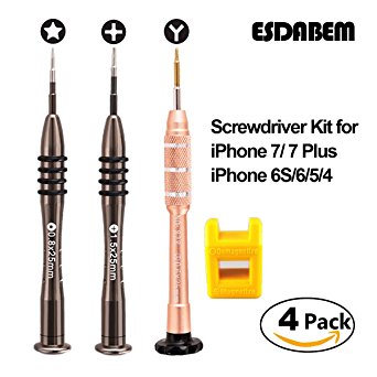 Esdabem Repair Tool Kit for iPhone 7 – Magnetic Premium Solid Screwdriver Set for Apple iPhone 7, iPhone 7Plus, iPhone 6Plus, iPhone 6S /6/5S/5/5C/4S/4/SE, iPod, iTouch (4 Pack)