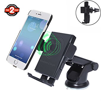 Wireless Car Charger Phone Mount, Qi Wireless Charging Cellphone Holder 2 in 1 for iPhone 8 8plus X Samsung Galaxy S7 S7edge S6 S6edge by LTS Future