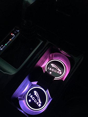 Car Logo LED Cup Pad led cup coaster USB Charging Mat Luminescent Cup Pad LED Mat Interior Atmosphere Lamp Decoration Light (Jaguar)