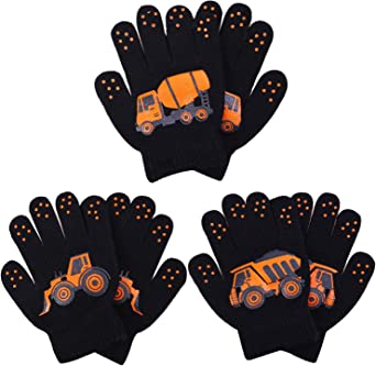 Cooraby 3 Pairs Winter Kids Gloves Warm Stretchy Knitted Magic Gloves Full Finger Mittens