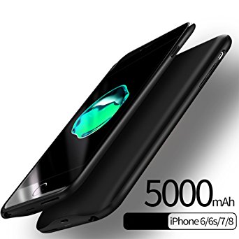 iphone 6 6s Battery Case,feeleye 5000mAh Portable Charging Case for iPhone 8 7 6s 6 (4.7 inch) Ultra Slim Extended Battery Case Lightning Cable Input Mode - Black