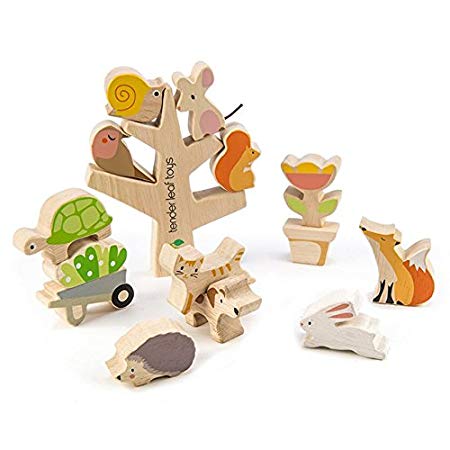 Stacking Garden Friends 14 Piece Wooden Stacking and Balancing Toy & Educational Game WITH FREE TRAVEL BAG- STEM Toy- Early Learning - Develops Strategic Thinking & Fine Motor Skills - Kids 18  Months