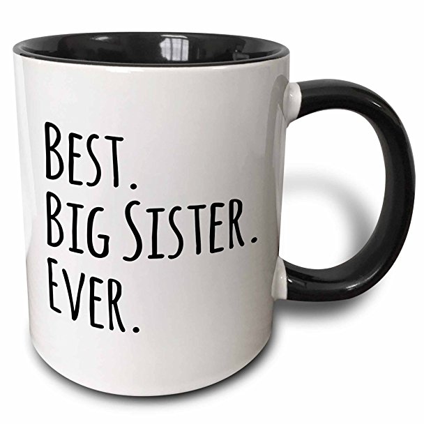 3dRose mug_151535_4 Best Big Sister Ever Gifts for Elder and Older Siblings Black Text Two Tone Black Mug, 11 oz, Black/White