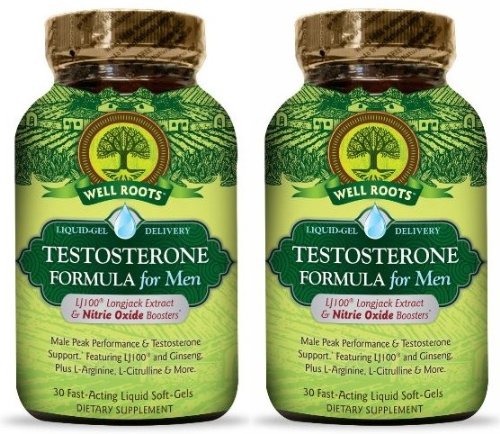 Well Roots Testosterone Formula Supplement for Men 30 Fast Acting Liquid Softgels (Two Bottles each of 30 Softgels)