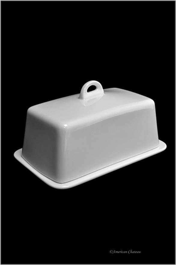 Large 1 Lb 1Lb White Porcelain Covered Butter Cheese Dish With Handle