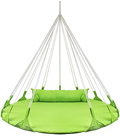 Sorbus Hanging Swing Nest with Pillow, Double Hammock Daybed Saucer Style Lounger Swing, 264 Pound Capacity, for Indoor/Outdoor Use (Swing Nest - Green)