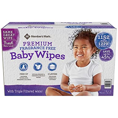 Member's Mark Fragrance Free Baby Wipes (Netcount 12 Pack 96 Wipes in Each),, 12Count ()