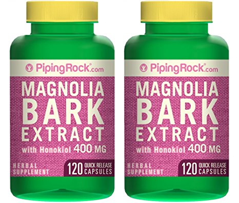 Piping Rock Magnolia Bark 400 mg Extract with Honokiol 2 Bottles x 120 Quick Release Capsules Herbal Supplement