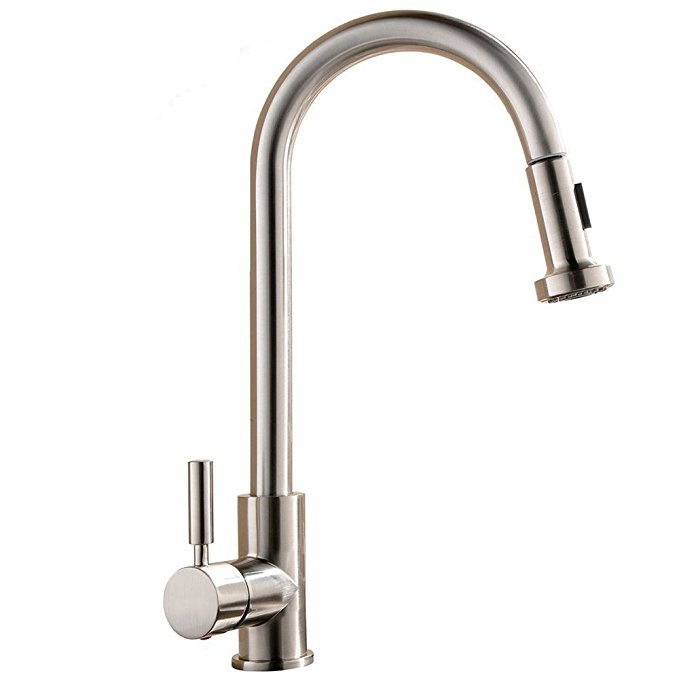 VCCUCINE Commercial Stainless Steel Single Handle Sink Pull Out Sprayer Brushed Nickel Kitchen Faucet