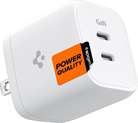 Spigen GaN 452 Total 45W 2 Ports GaN III Tech Dual USB C Wall Charger PD 3.0 Charging Block Compatible with iPhone 13 Mini Pro Max 12 X XS MAX iPad Pro Air Galaxy S22 Ultra Plus S21 Note 20