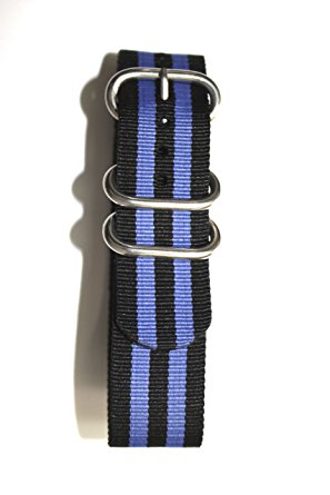 20mm Royal Blue/Black Military Style Strap with Two S/S Rings and S/S Heavy Buckle. Great to Attach to Any Timepiece.