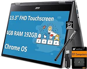 acer Chromebook Spin 513 2-in-1 Laptop (13.3" FHD Touchscreen, Qualcomm CPU, 4GB RAM, 192GB Storage(64GB eMMC 128GB SD Card)) Home & Student, Webcam, Backlit, IST Pen, SD Card Reader, Chrome OS, Gray