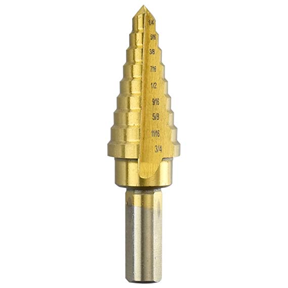 Neiko 10184A Titanium Step Drill Bit Set, High Speed Steel | 1/4” to 3/4” | Total 9 Step Sizes