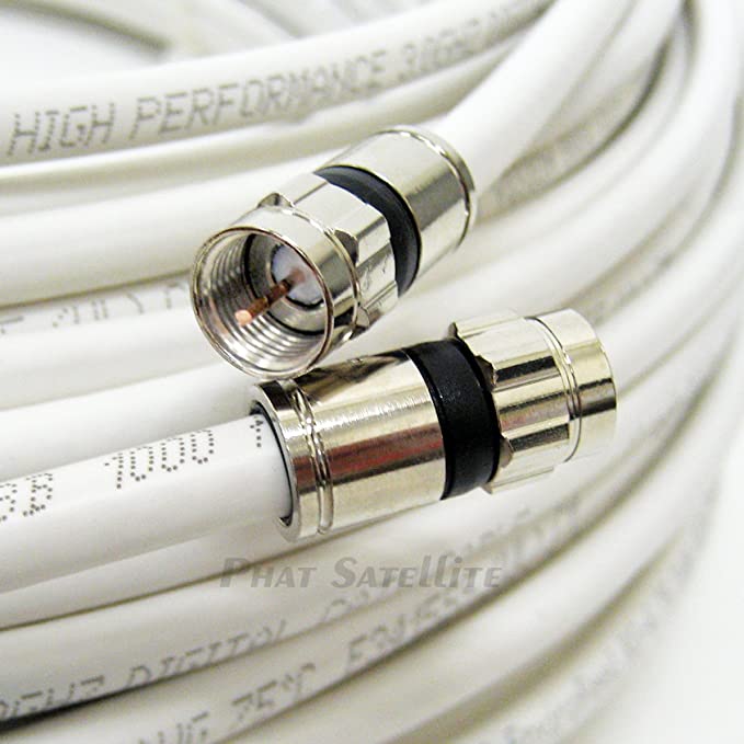 50ft White Perfect Vision Solid Copper UL cm CL2 Rated for in Wall Installation 3ghz 75 Ohm Coaxial Rg6 Directv, Dish Network, Cable Tv Video Cable w/PPC Rg6 Fittings by PHAT Satellite INTL